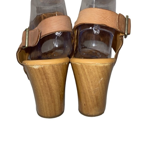 Korks Women's Sandals Size 11 Tan Leather "Annaleigh" Platform Wood Clog Buckle - Picture 6 of 10